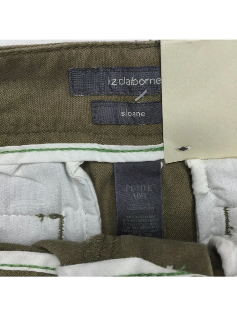 Liz Claiborne Petite Olive Green Tie Sloane Wide Leg WDPUB837 Size 10P Regular